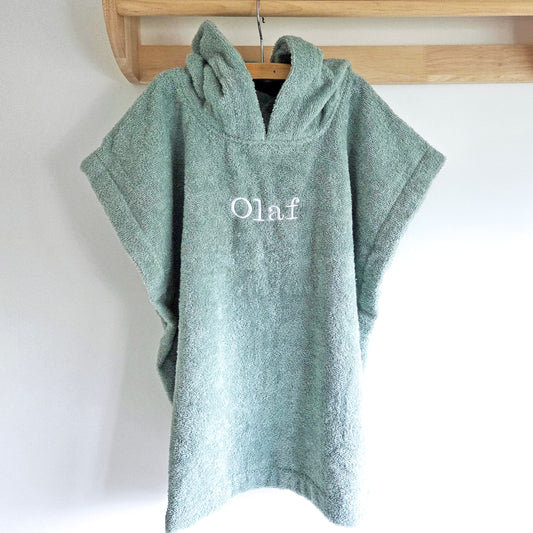 Pretletter badstof poncho kind groen