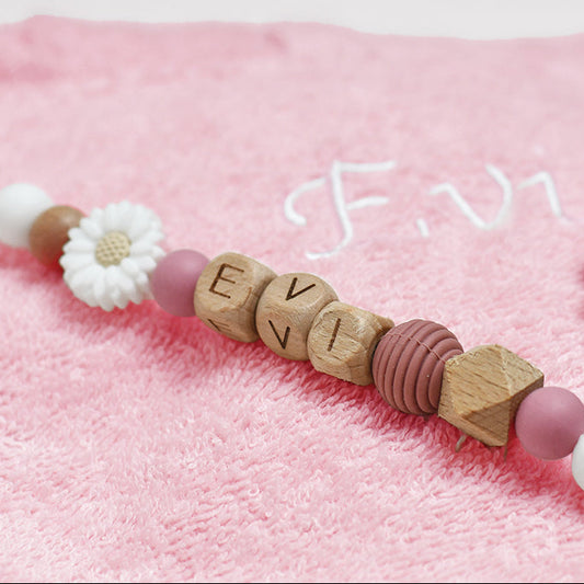 Pretletter Poncho badstof met naam speenkoord roze