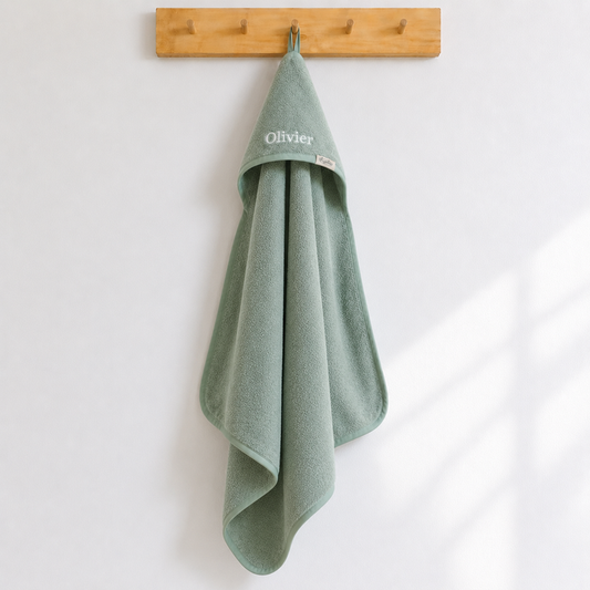 Badcape met naam - groen