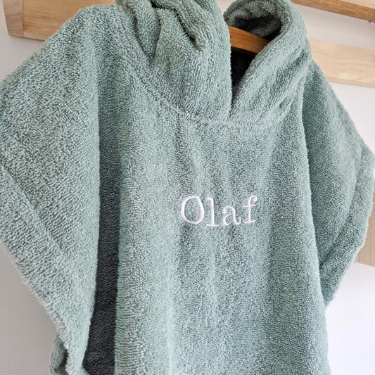 Pretletter badstof poncho kind groen