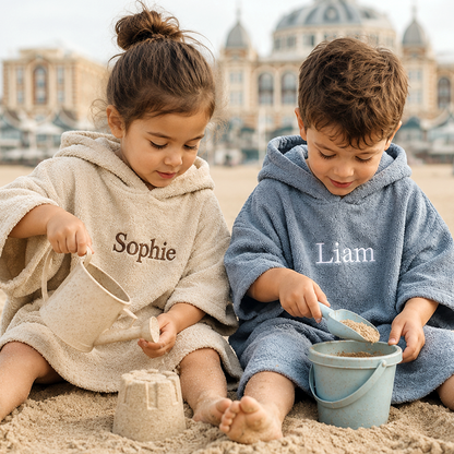 Poncho met naam - blauw