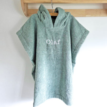 Pretletter badstof poncho kind groen