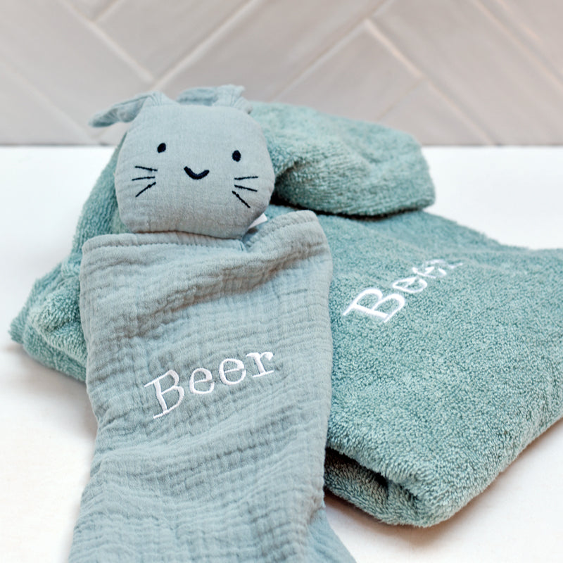 Hydrofiel knuffelkonijn met naam - groen