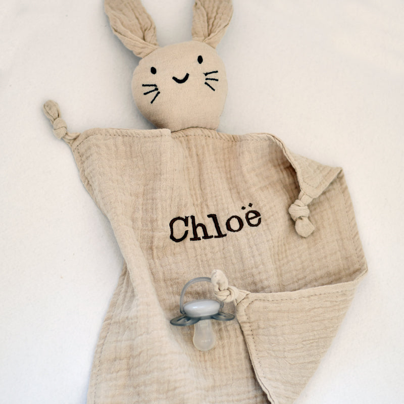 Hydrofiel knuffelkonijn met naam - beige
