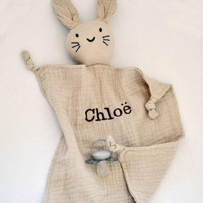 Hydrofiel knuffelkonijn met naam - beige