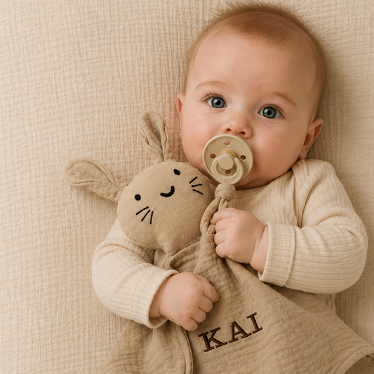 Hydrofiel knuffelkonijn met naam - beige