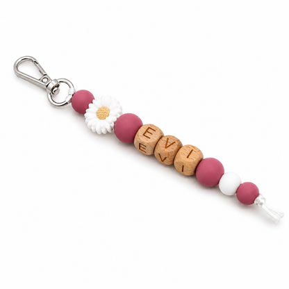 Sleutelhanger naam roze madelief