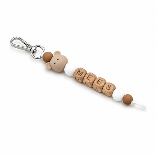 Pretletter sleutelhanger met naam muis bruin