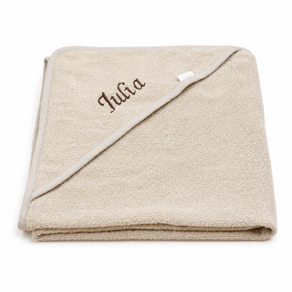 Badcape met naam - beige