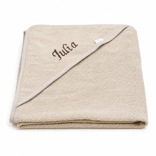 Badcape met naam - beige