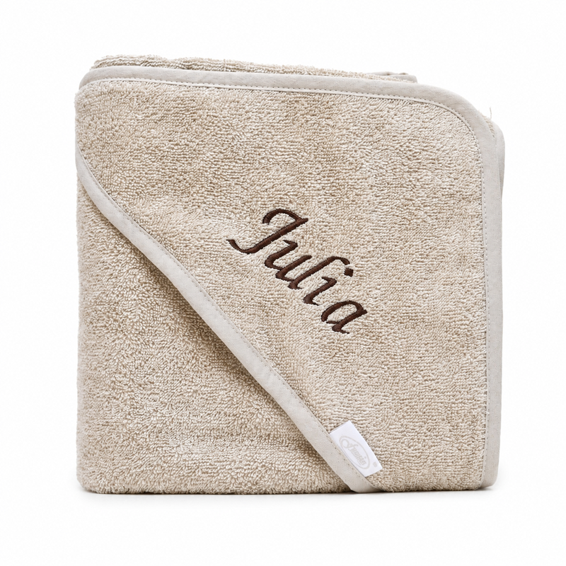 Badcape met naam - beige