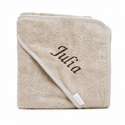 Badcape met naam - beige