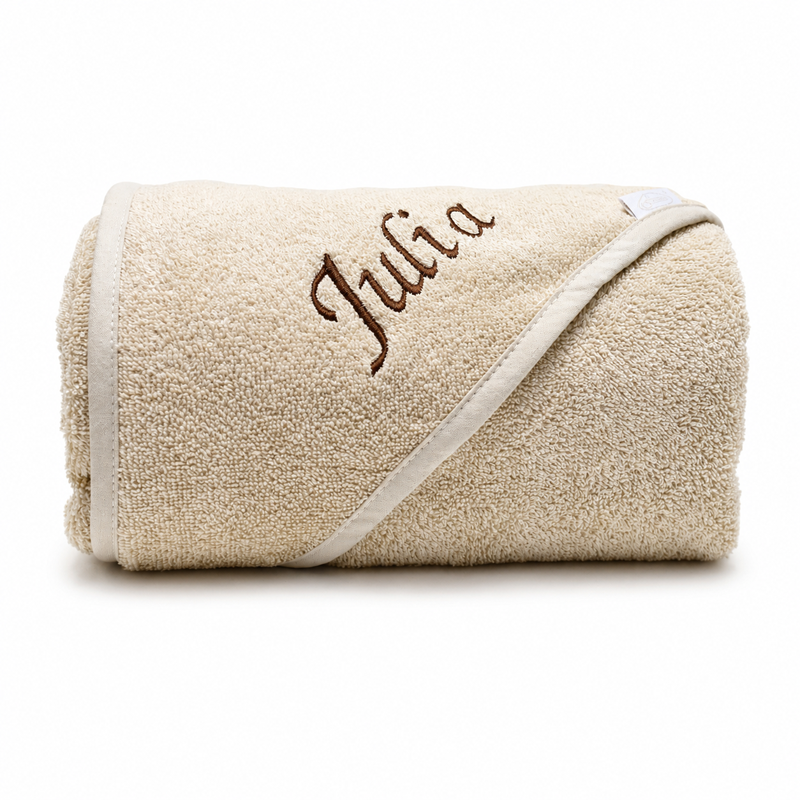 Badcape met naam - beige