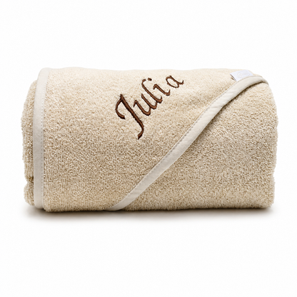 Badcape met naam - beige