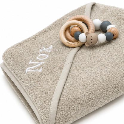 Badcape met naam - beige