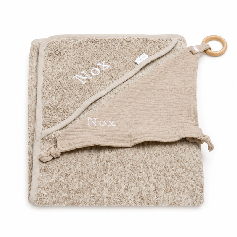 Badcape met naam - beige