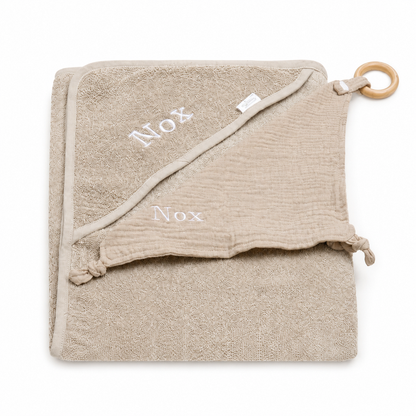Badcape met naam - beige