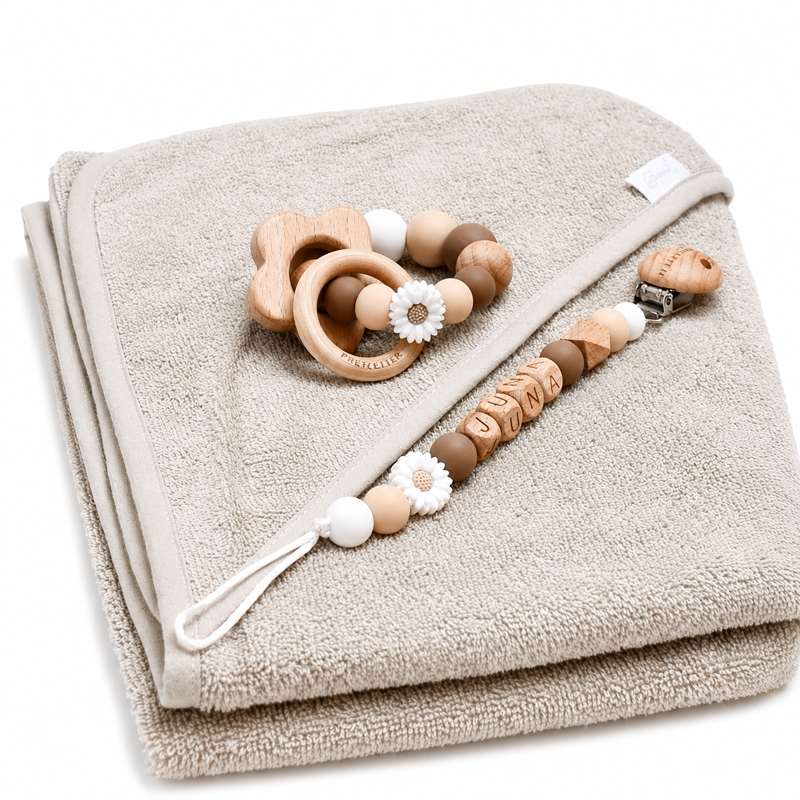 Badcape met naam - beige