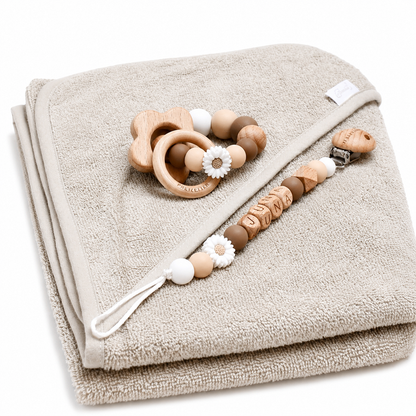 Badcape met naam - beige