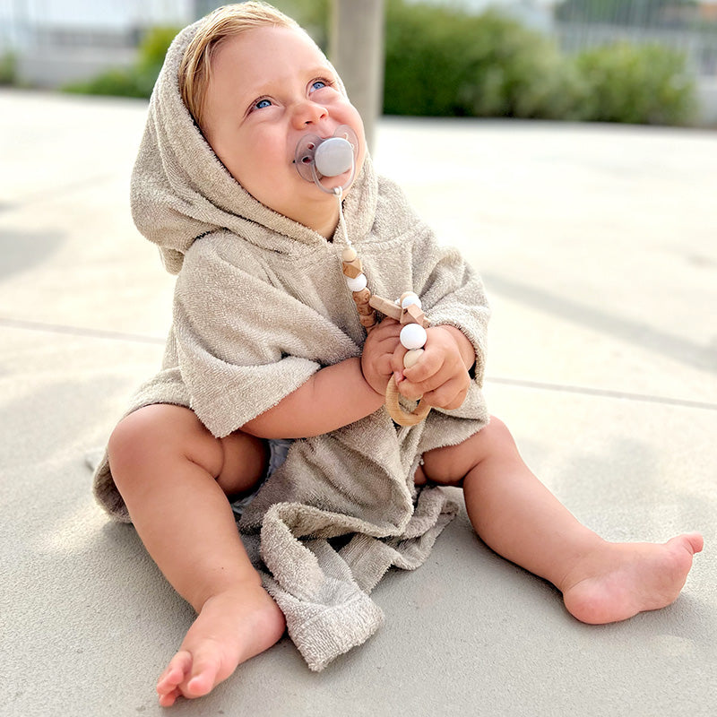 Pretletter poncho met naam badstof kind beige