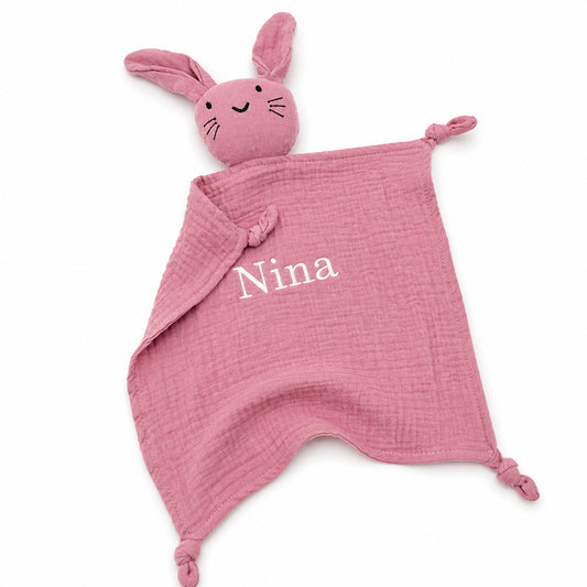Hydrofiel knuffelkonijn met naam - roze
