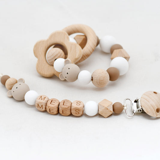 Speenkoord met naam - bruin muis